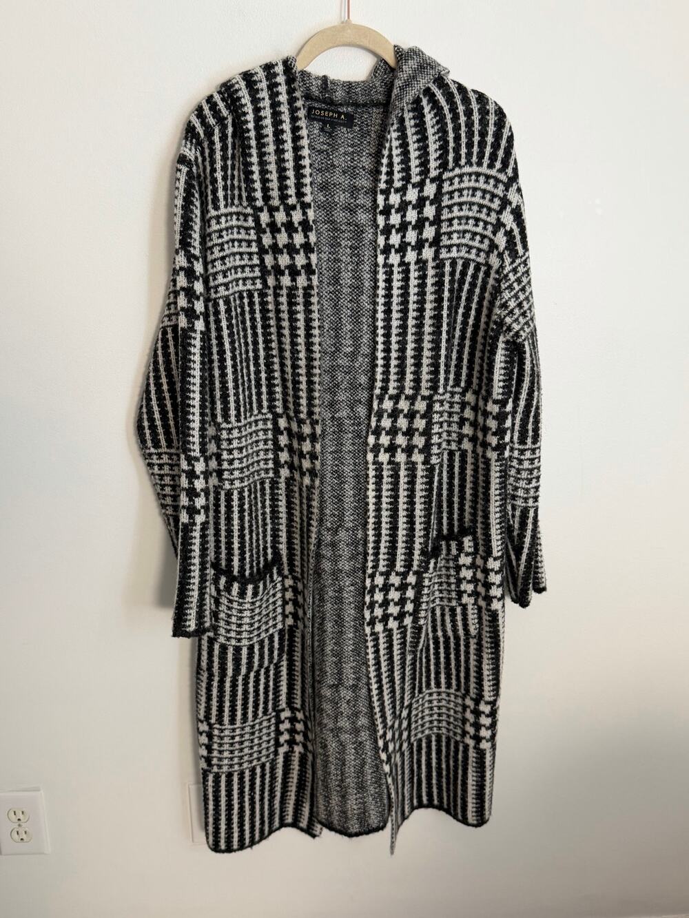 Joseph A. Long Checked Open Front Cardigan size large